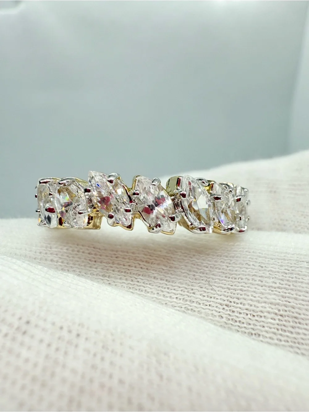 14k Gold over Sterling Silver CZ Marquise Band Ring!
